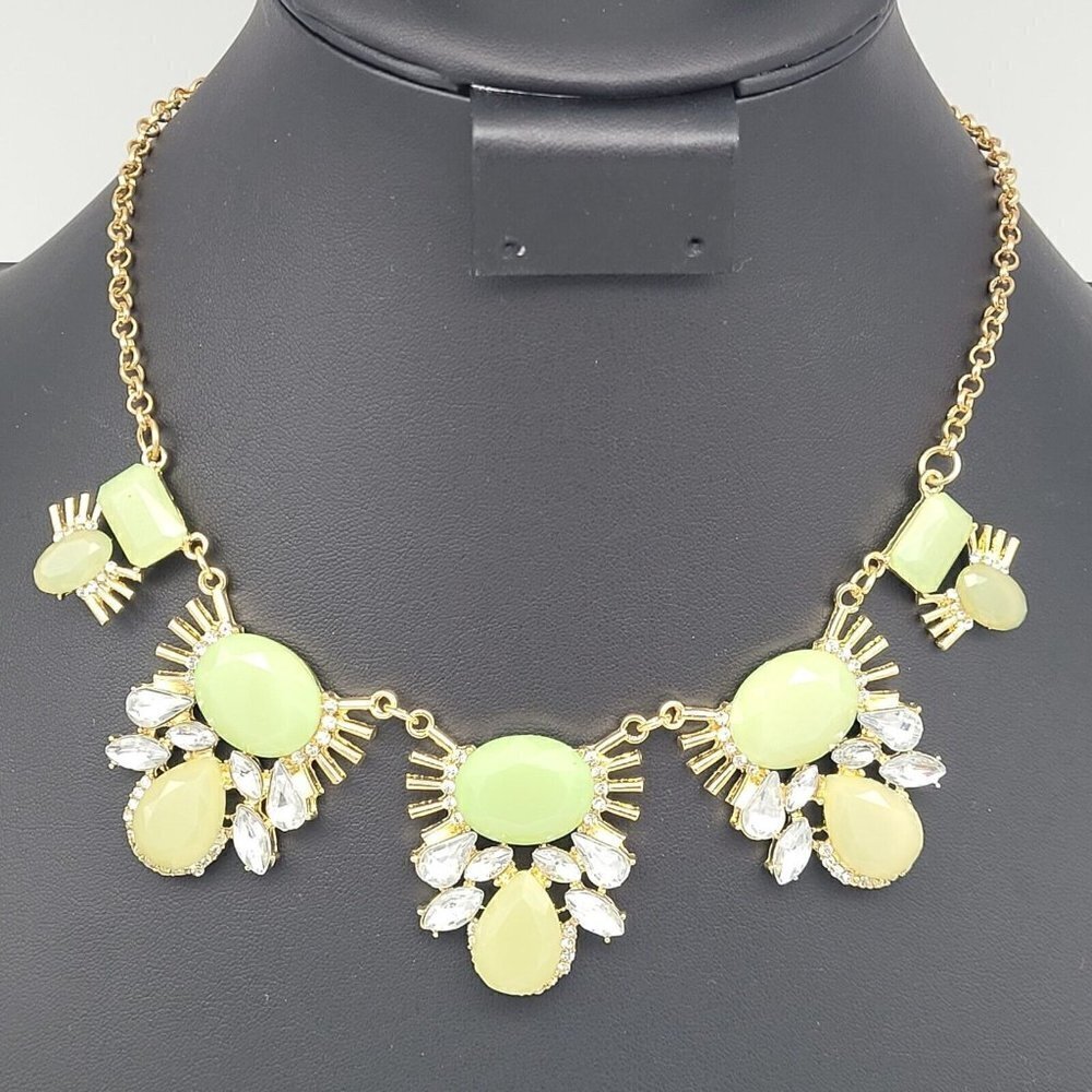 Massini Statement Collar Necklace Green & Clear Gold Tone 16" New on Card Gift